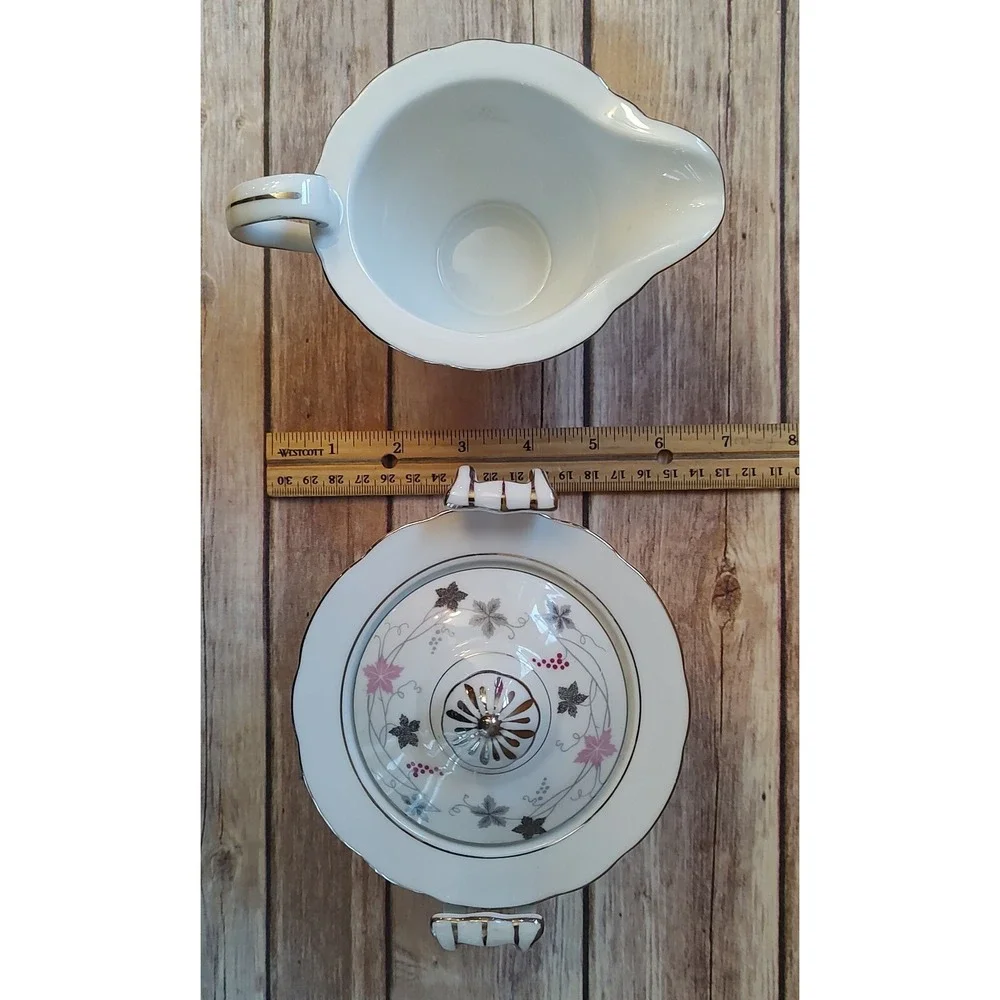 Crescent Fine China Twilight Pattern Creamer and Sugar Bowl S7